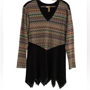 STALEY Gretzinger Black Multicolor Geometric Pattern Tunic Top Size Small